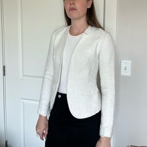 LOFT White Textured Open-Front Blazer Jacket